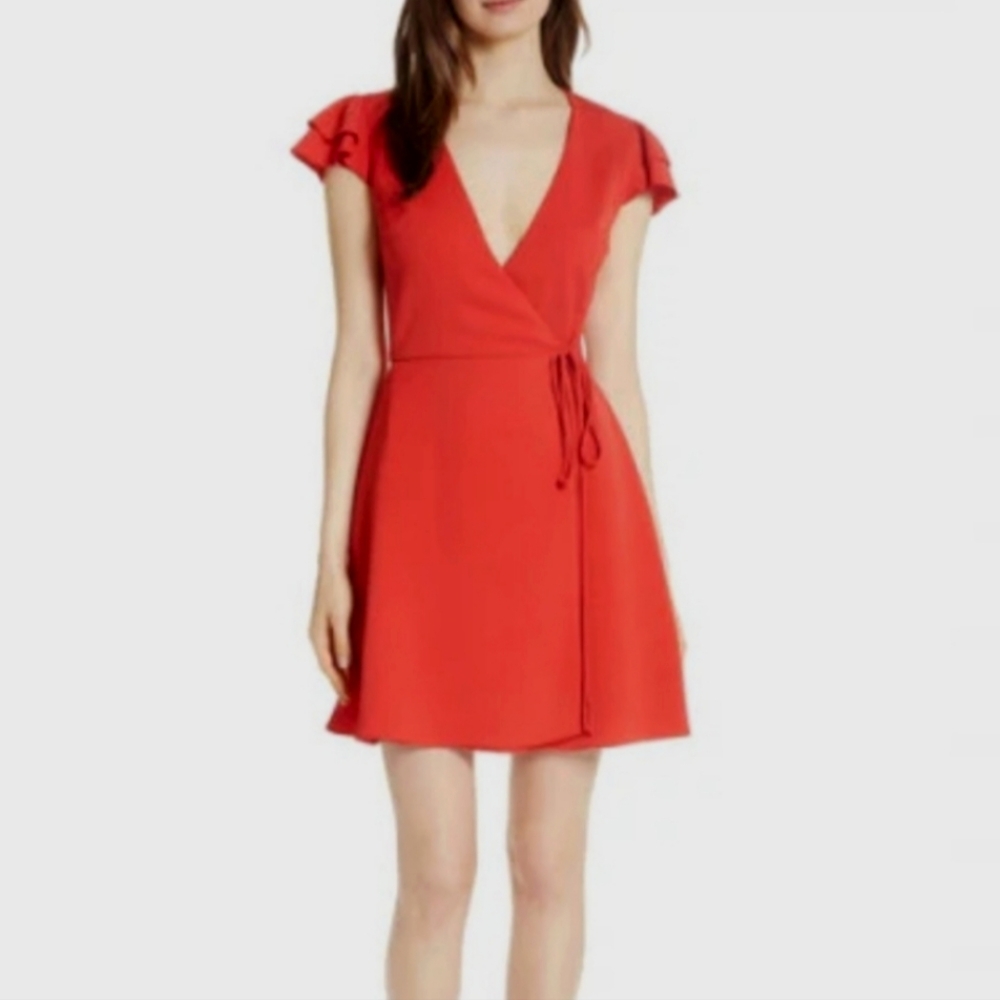Alice + Olivia Doralee wrap  dress flutter sleeves women's size 8